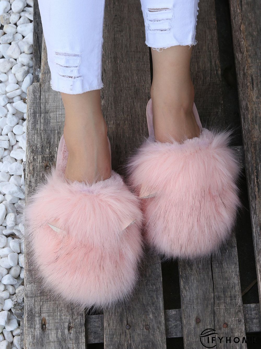 Cute Cat Ears Mohair Warm Fleece Indoor Slippers | IFYHOME