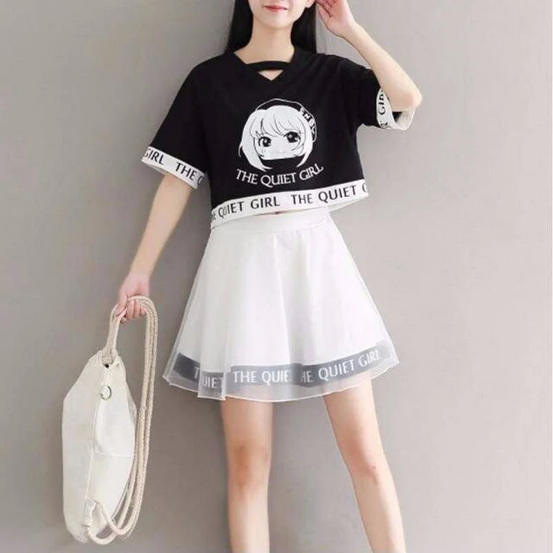 NiceMix harajuku two piece set girls tshirt and skirt 2 piece set women anime figure preppy Korean loose 2020  clothes