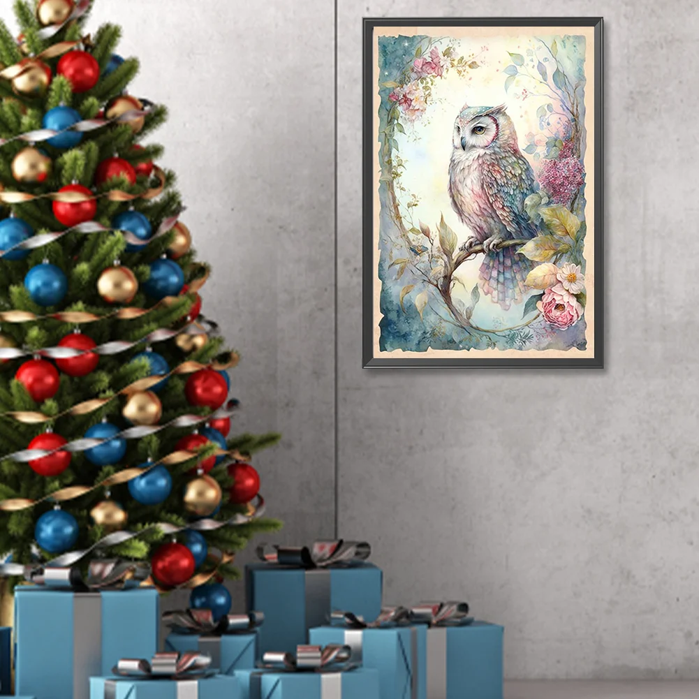 Diamond Painting - Full Round Drill - Flower Owl(Canvas|40*60cm)
