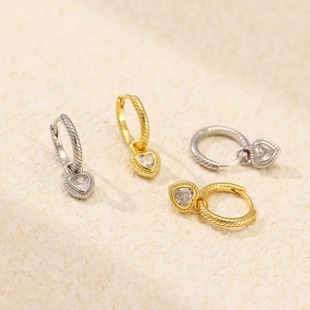 925 Sterling Silver Moderate Luxury Heart Heart Silver Electroplating Earrings