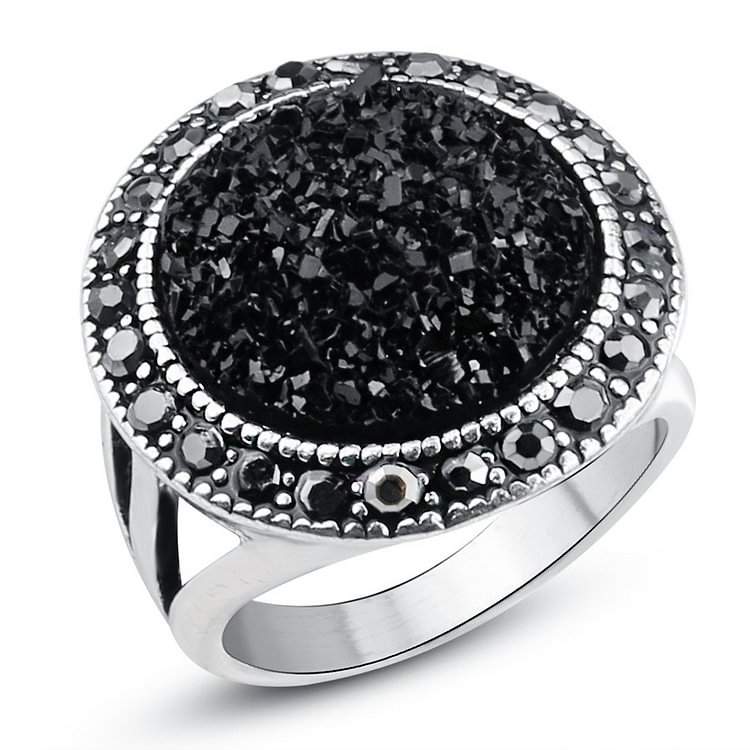 Vintage Black Crystal Rhinestone Ring for Men
