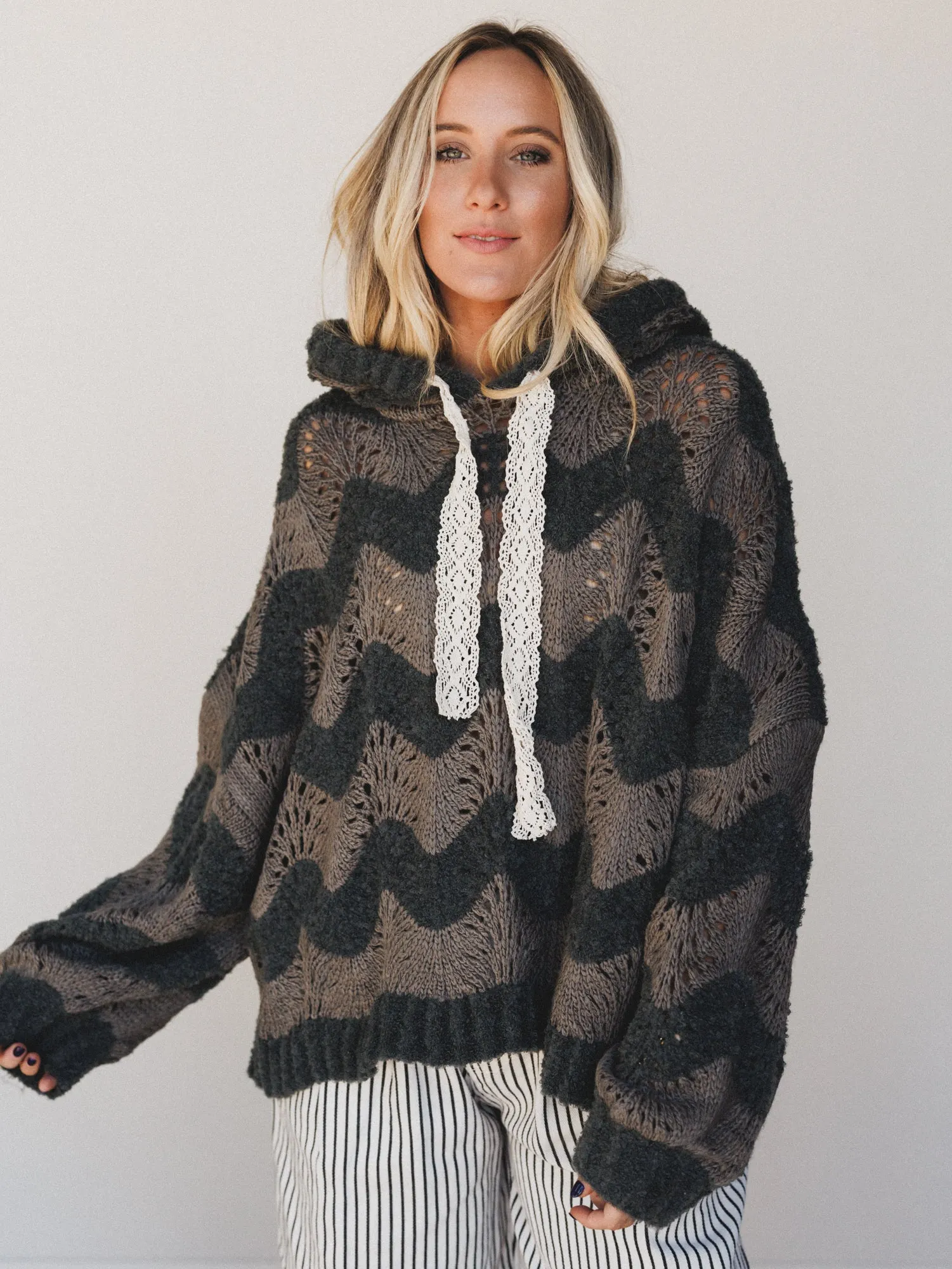 Wavy Knit Hoodie - Charcoal