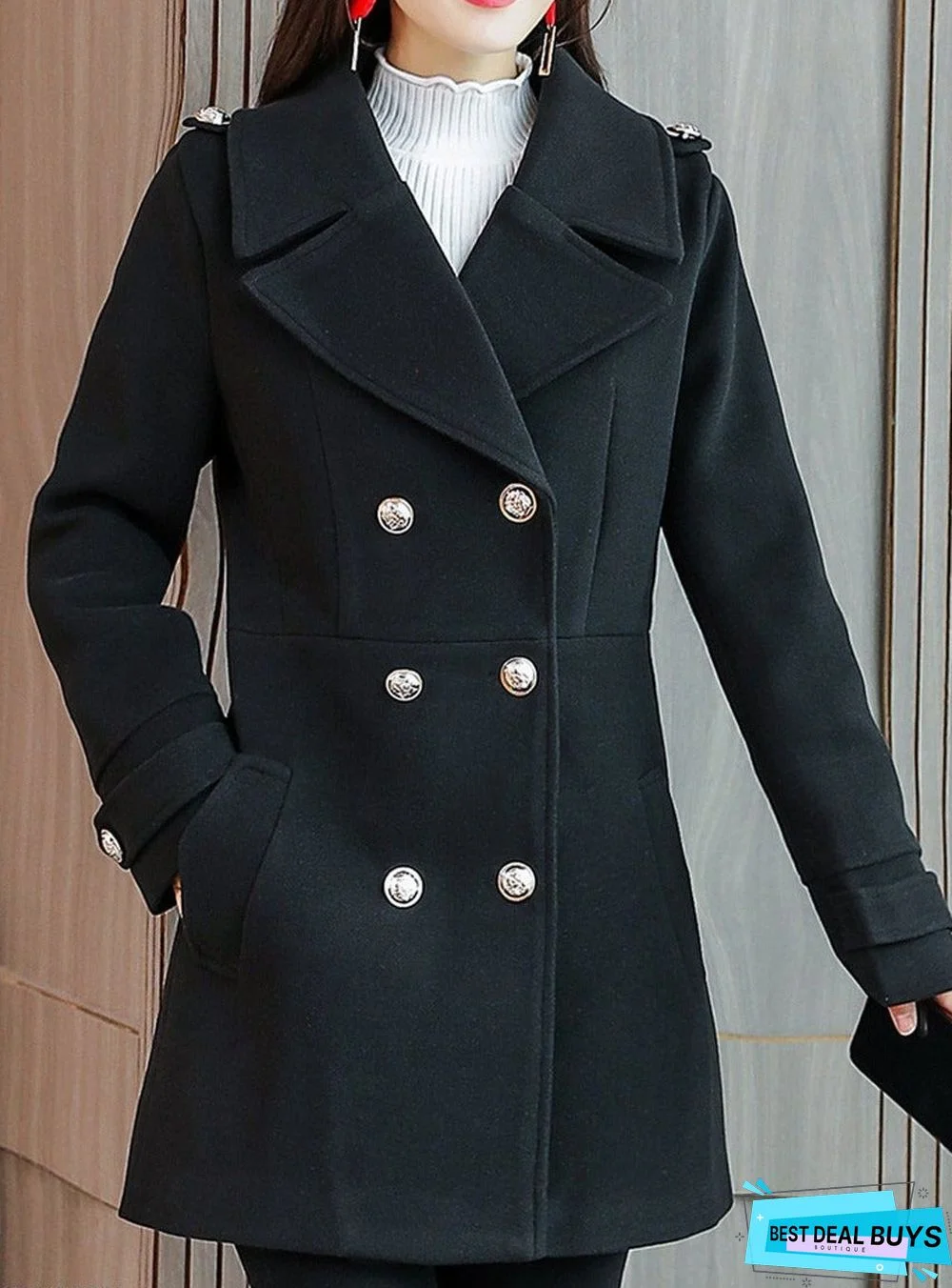 Woolen Women's Coat Double-Breasted Women's Coat