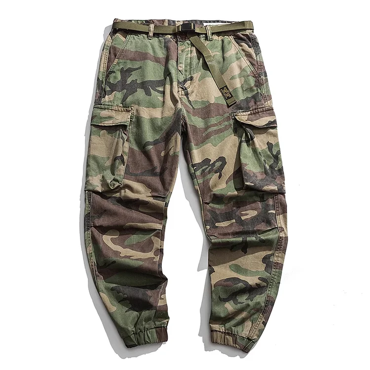 Retro Men's Multi-Pocket Cargo Washed Camouflage Trousers