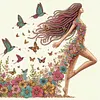 Diamond Painting-DIY Crystal Rhinestone Floral Butterfly Walking Lady