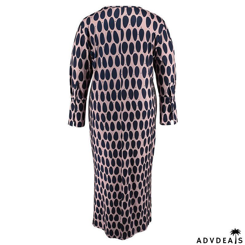 Plus Size Women Turndown Collar Long Sleeve Slit Dress