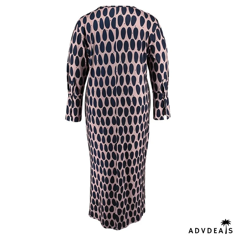 Plus Size Women Turndown Collar Long Sleeve Slit Dress