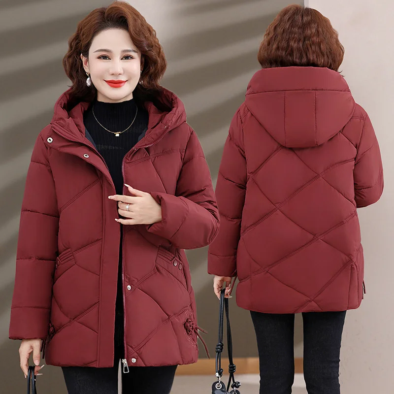 Woherb Mother Winter Dress Down Cotton Clothes 2024 New Chinese Style Hooded Padded Jacket In The Elderly Autumn And Winter Coat Female-Outfit Ideas