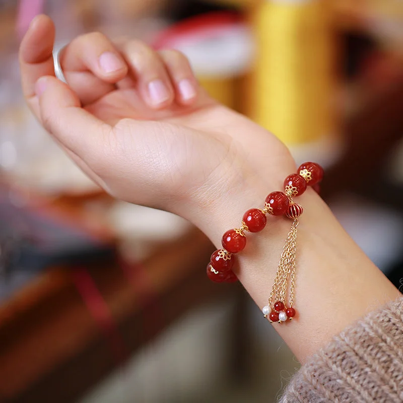 Lantern Red Agate Tassel Bracelet