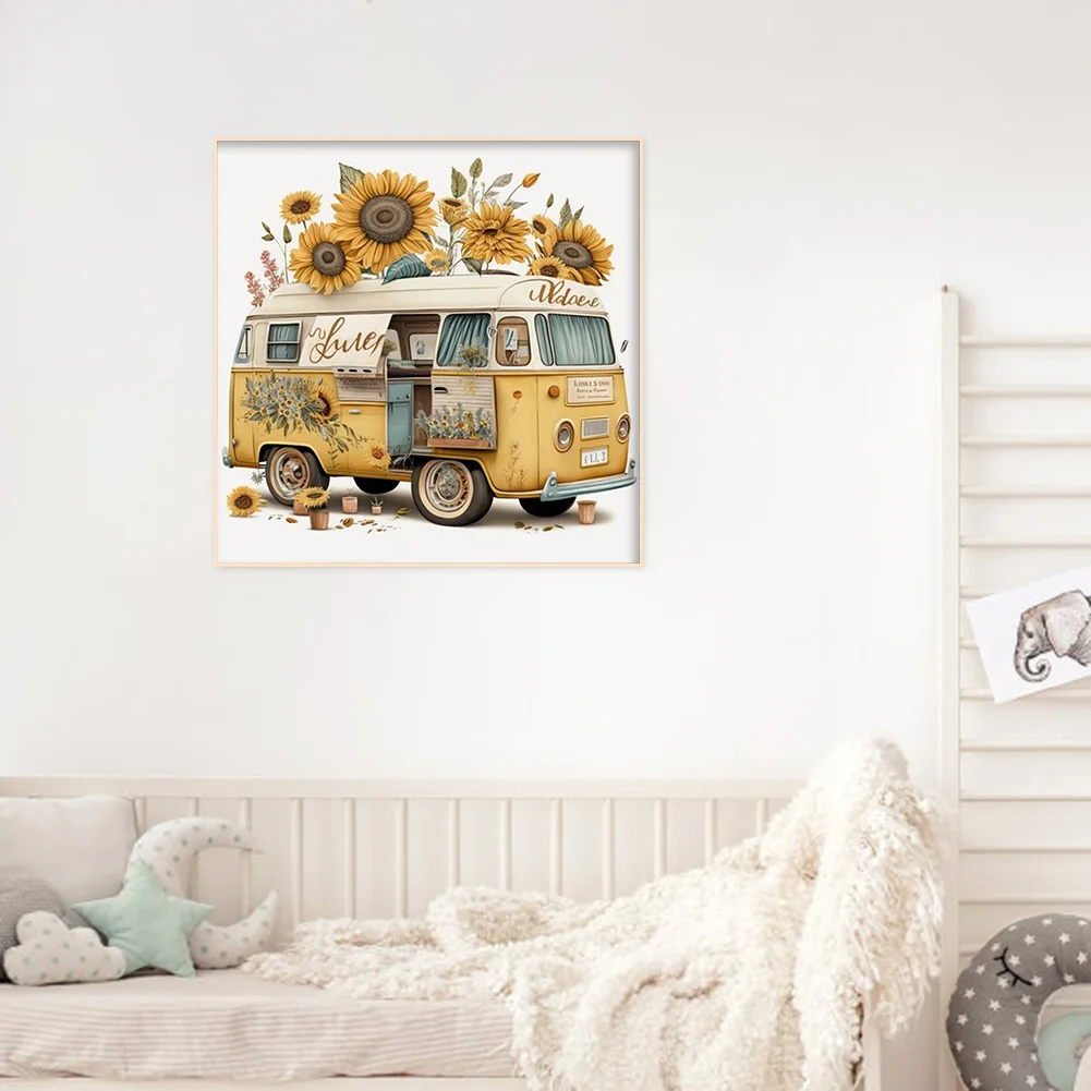 Full Round Diamond Painting 30*30cm - Sunflower Bus