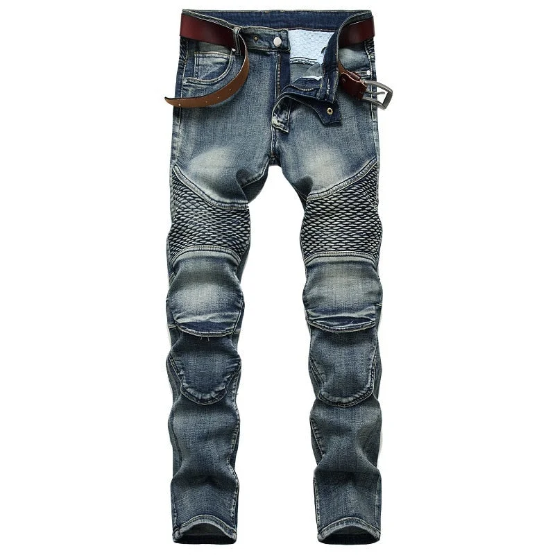 2021 AUTUMN Skateboard Spring Men's Ripped Street HIP HOP Punk Stretch Bike Jeans Trendy Holes Straight Denim Trouers