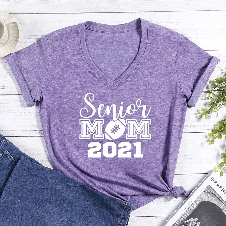 Football Senior Mom 2021 V-neck T Shirt-Annaletters