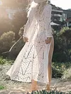 Loose Crochet Lace-Up Long Sleeves Cover-Ups Tops