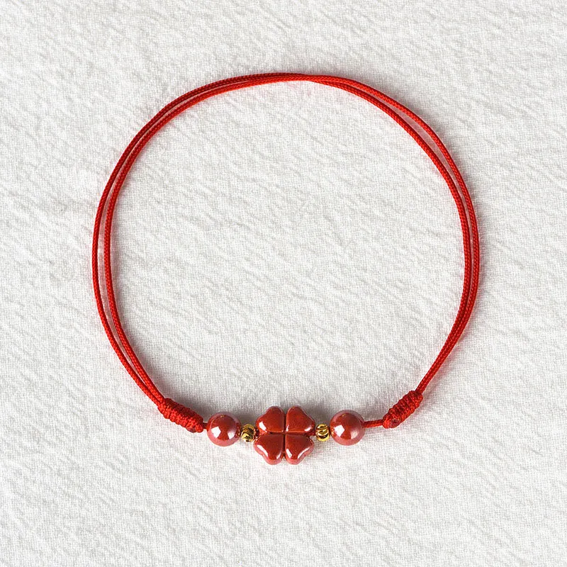 Four Leaf Clover Cinnabar Blessing Calm String Bracelet Anklet