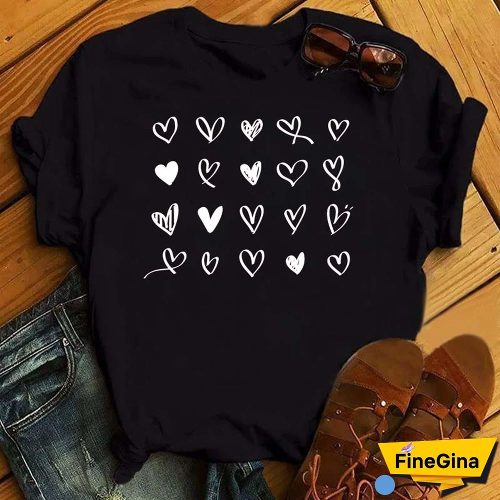 Maycaur Fashion Women T Shirt Love Heart Printed T Shirt Casual Red Tops 90s Valentine's Shirt Female Harajuku Graphic Tshirt