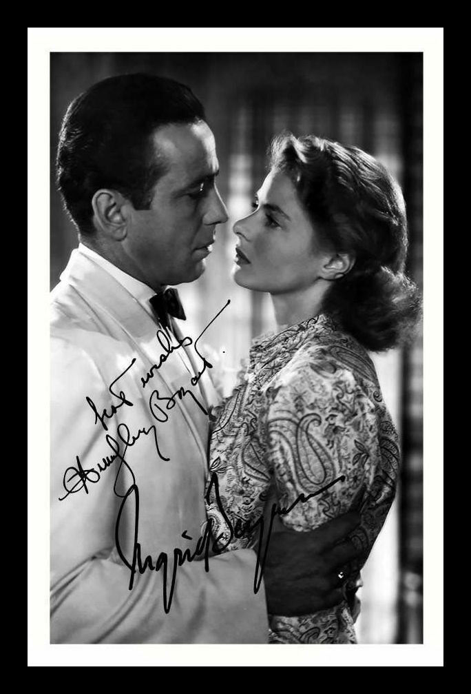 Ingrid Bergman - & Humphrey Bogart - Casablanca Autograph Signed & Framed Photo Poster painting