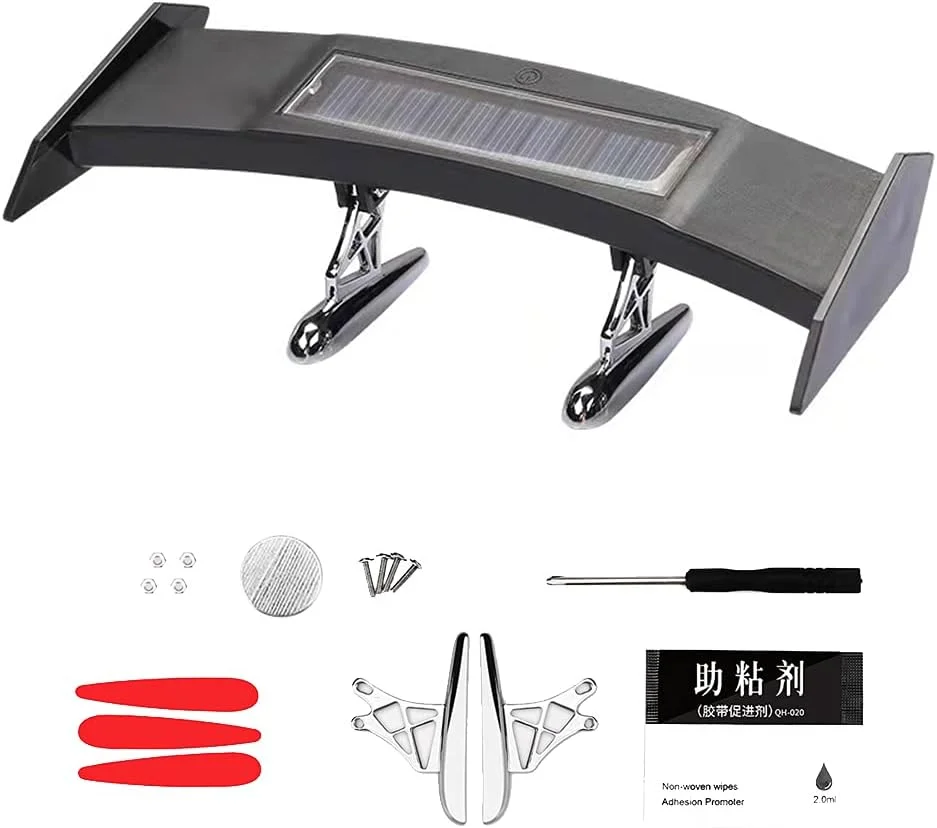 Mini Spoiler Auto Car Tail Decoration Spoiler Wing Carbon Fiber Can be luminous solar charging Punch-free tail light