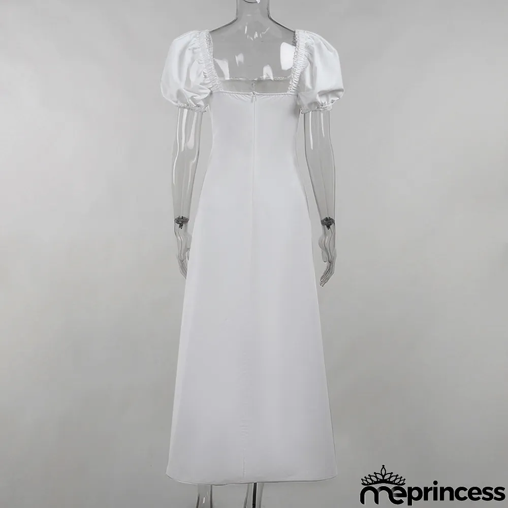 Square collar puff sleeve lace lace dress women palace style fashion slim dress