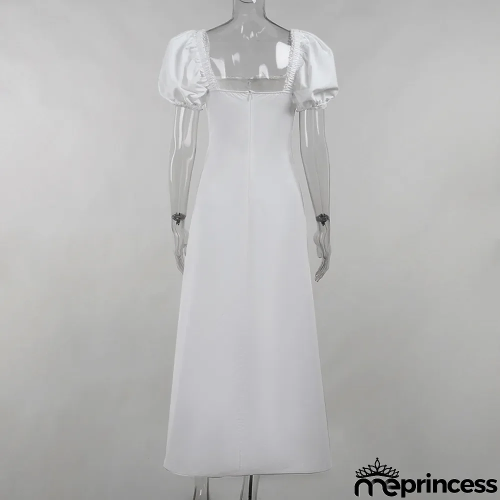 Square collar puff sleeve lace lace dress women palace style fashion slim dress