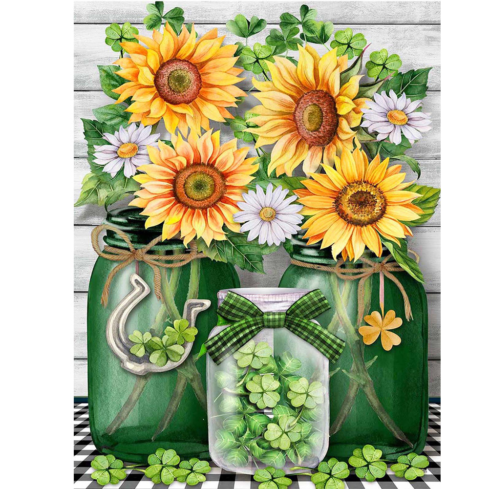 

30*40CM - Round Drill Diamond Painting - Sunflower Vase, 501 Original