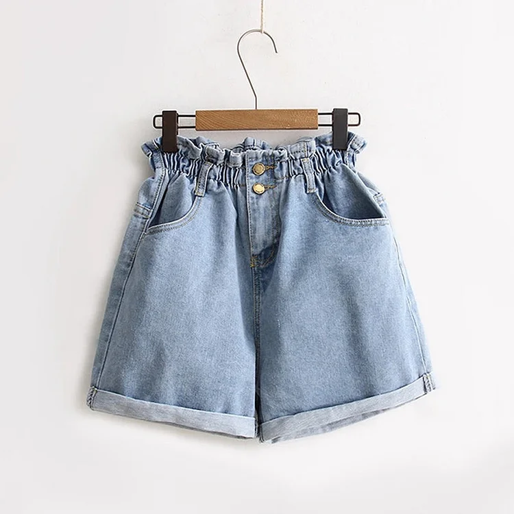 Denim Elastic High Waist Shorts