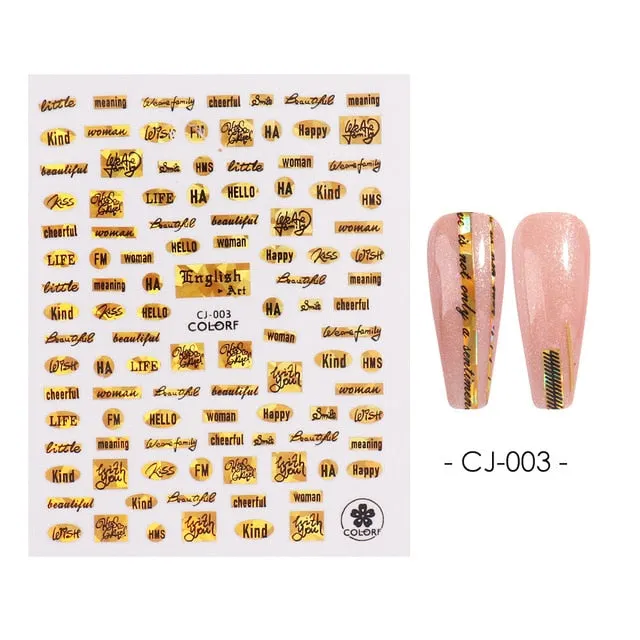 Nail Stickers Back Glue Golden English Alphabet Lines Designs Nail Decal Decoration Tips For Beauty Salons-Nail Inspo
