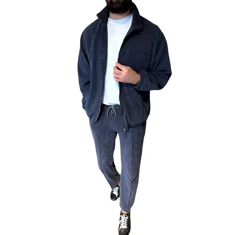 Men's Casual Lapel Solid Color Jacket And Trousers Set 