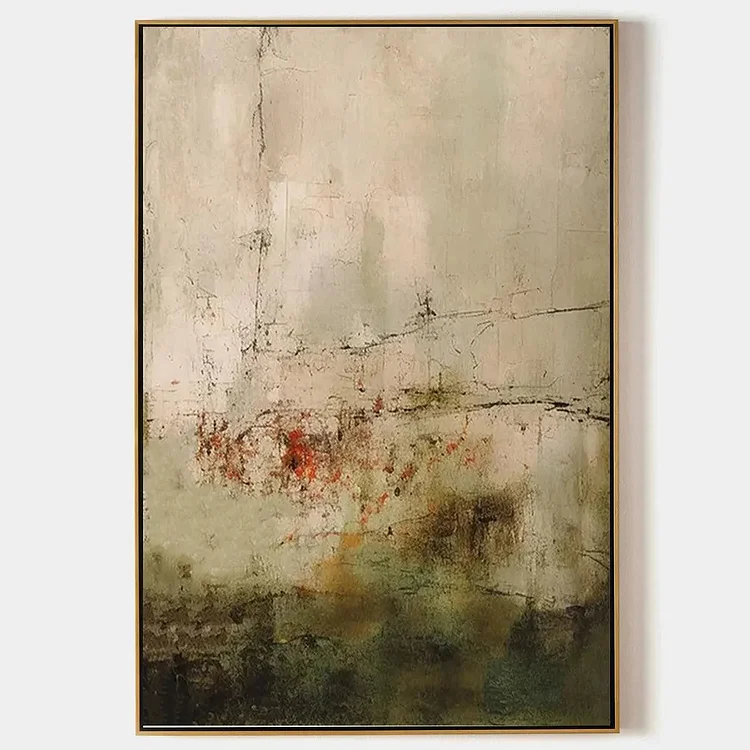 WABI SABI TERRAIN: Textured Abstract Landscape Painting, Vertical Wall Art（Canvas painting）