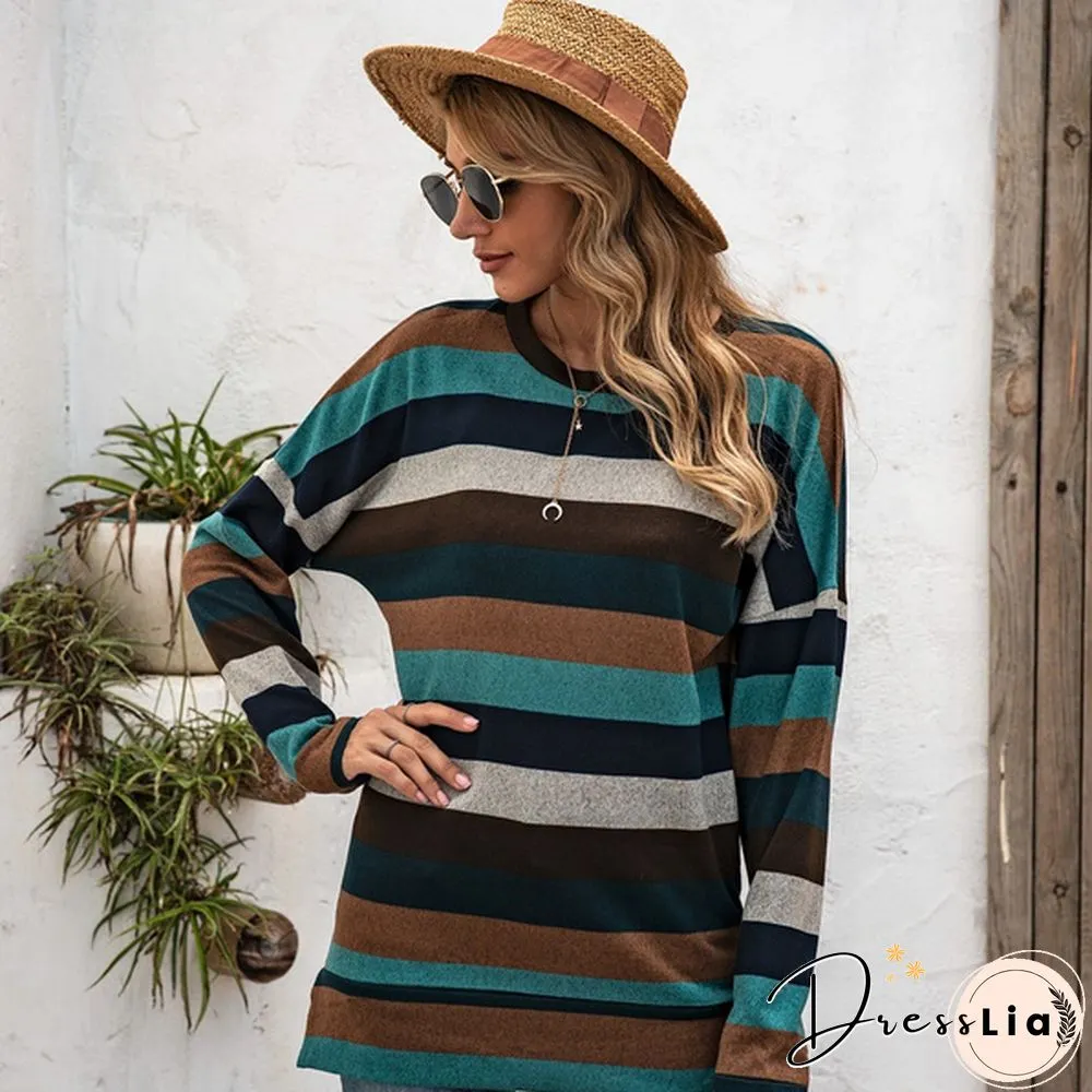 Basic Striped T-shirt Women Plus Size S-5XL Multi Colors Casual Cotton Stretchy Long Sleeve Tops Tee Spring Autumn
