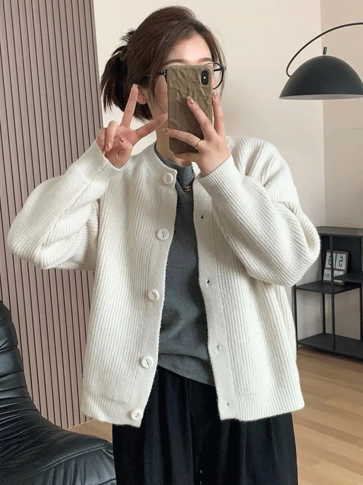 Athvotar Athvotar 2025 New Lazy Korean Sweater Cardigan Women's Soft Sheeps Pits Button Sweater Dark Grey