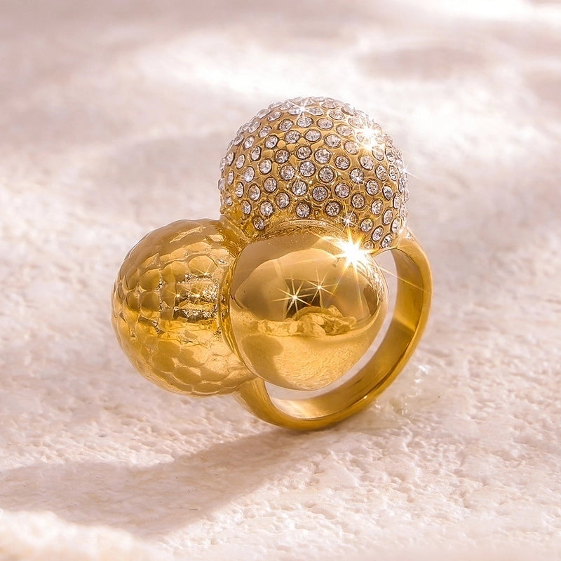 Elegant Luxurious Vacation Geometric Imitation Diamond Titanium Steel Zircon 18K Gold Plated Rings