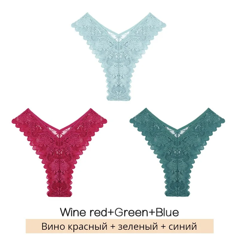 FINETOO New Lace Thongs 3Pcs/set Women Sexy G-string Underpants S-XL Lace Underwear Ladies Floral Panties Female Lingerie 2022