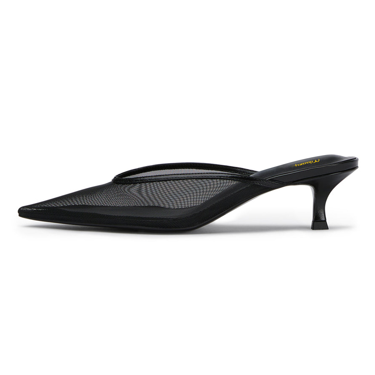 Black Mesh Slip-On Pointed Toe Mules for Women with Kitten Heel Nicepairs
