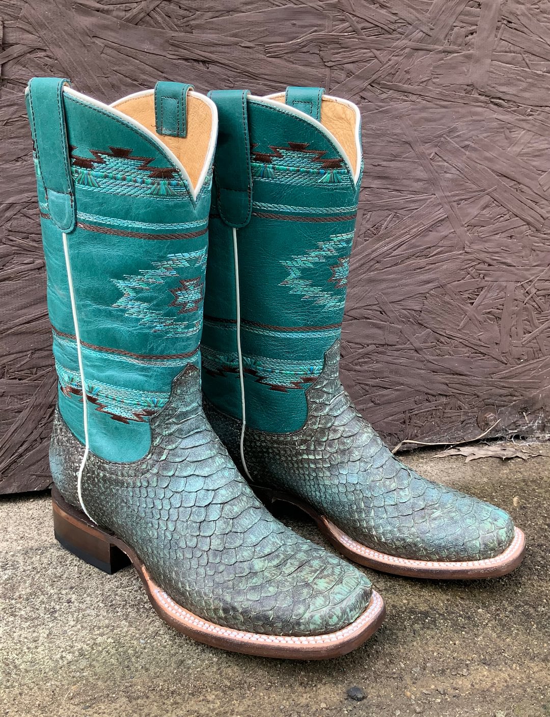 Roper Women's Turquoise/Brown Backcut Python Western Cowgirl Boots 6510-8488