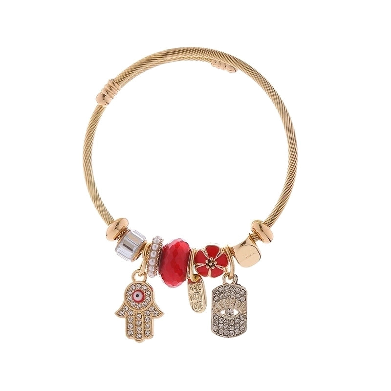 Elegant Devil’S Eye Palm 304 Stainless Steel Alloy Gold Plated Rhinestones Bangle In Bulk