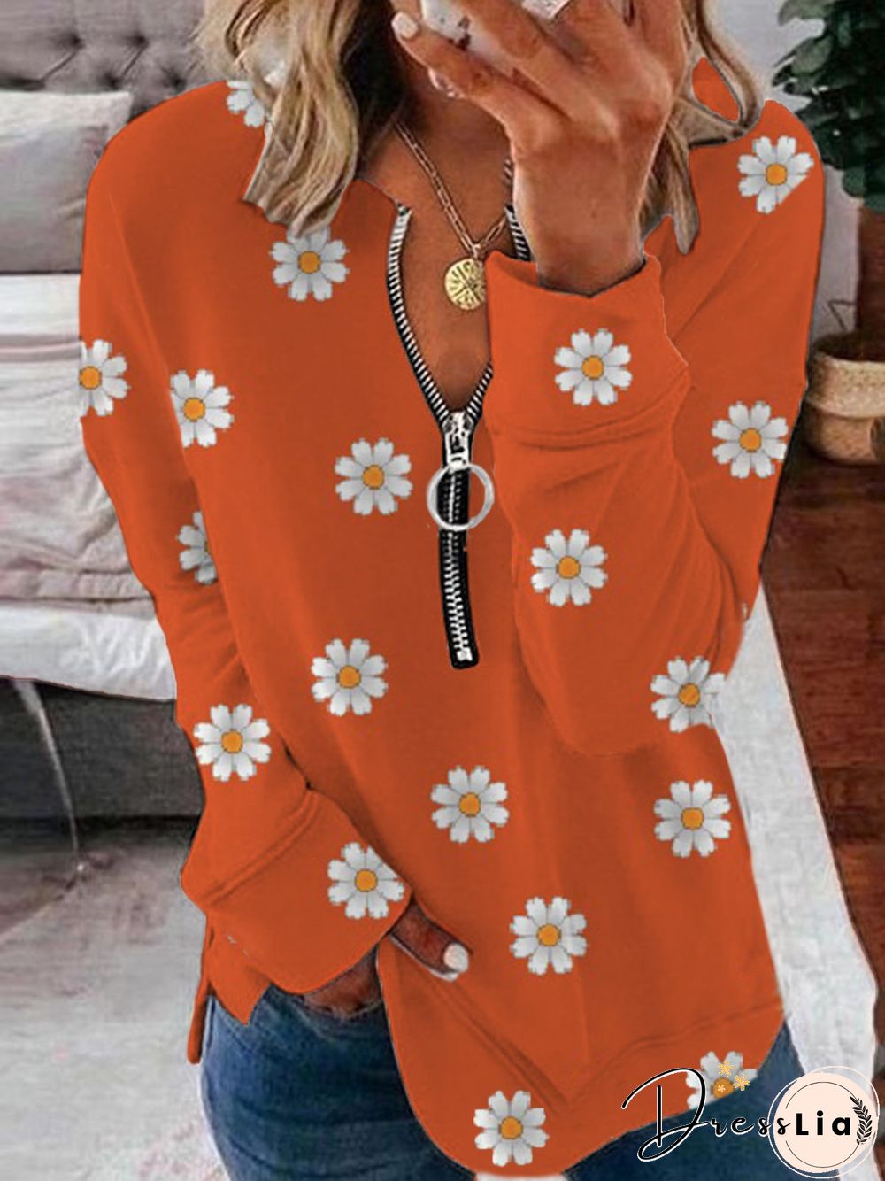 Casual Floral Autumn Daily Loose Regular H-Line Regular Regular Size Sweatshirts for Women