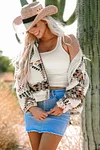 Women's Western Style Aztec Printed Stand Neck Zip Up Jacket