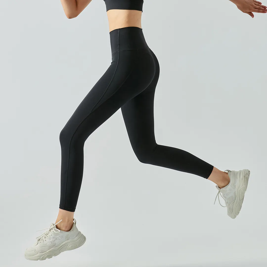 Hergymclothing Black women's high rise breathable moisture wicking spandex eco friendly workout yoga pants sports leggings online shopping