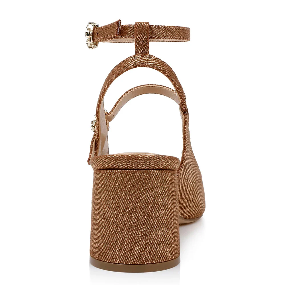 Khaki Fabric Slingback Mary Jane Heels with Ankle Strap