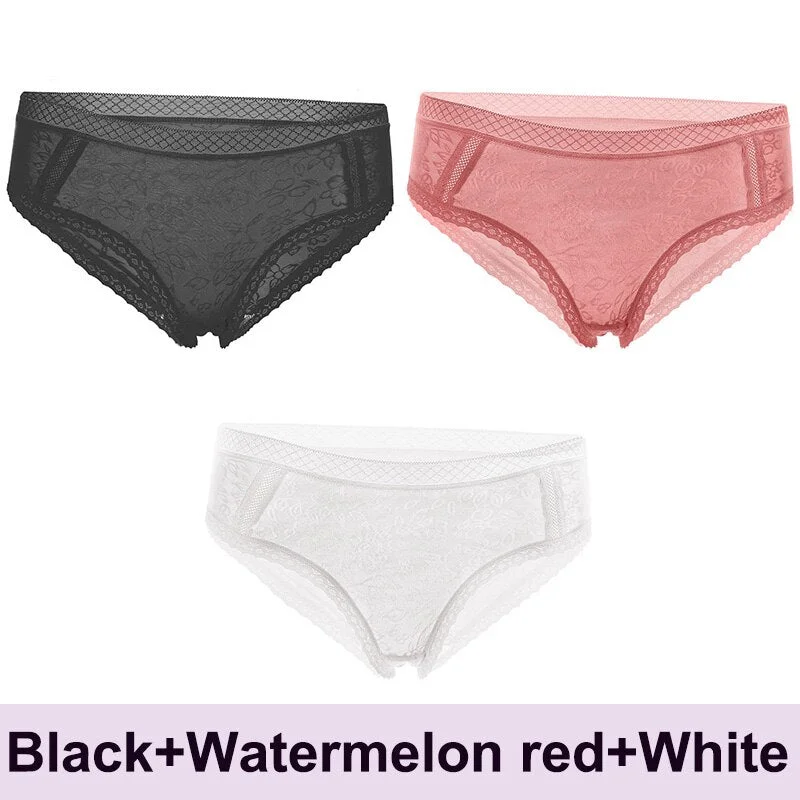 3PCS/Set Lace Panties Sexy Underwear Women's Panties Female Underpants  Floral Briefs For Woman Low-Rise Pantys Intimates M L XL
