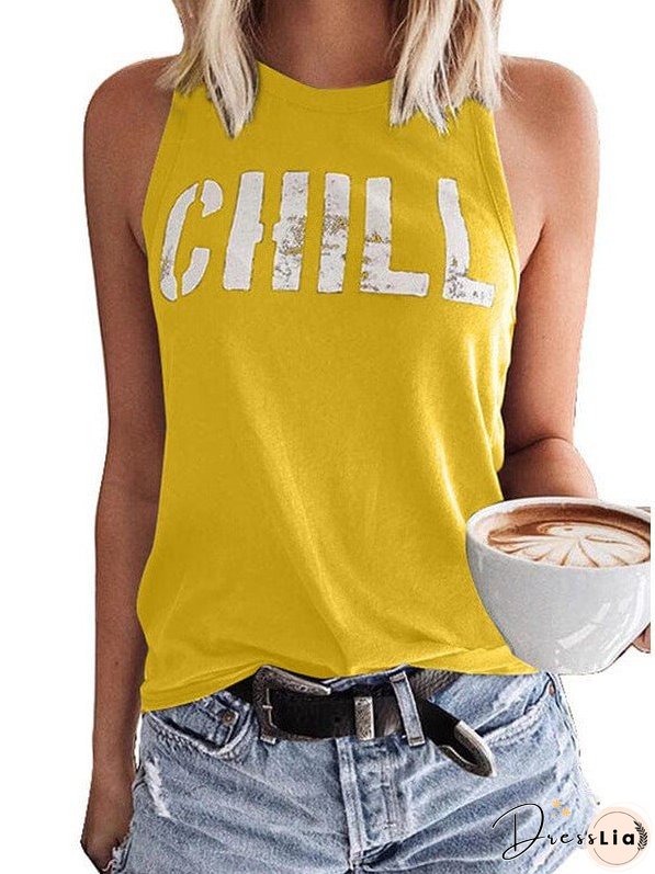 Loose Fit Women'S Slogan Printed Sleeveless Top