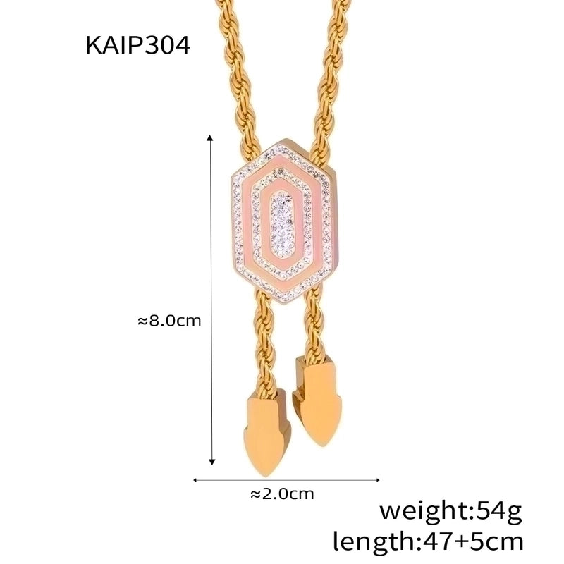 Retro Minimalist Commute Hexagon Twist Titanium Steel Rhinestones 18K Gold Plated Chain Inlay Bracelets Necklace