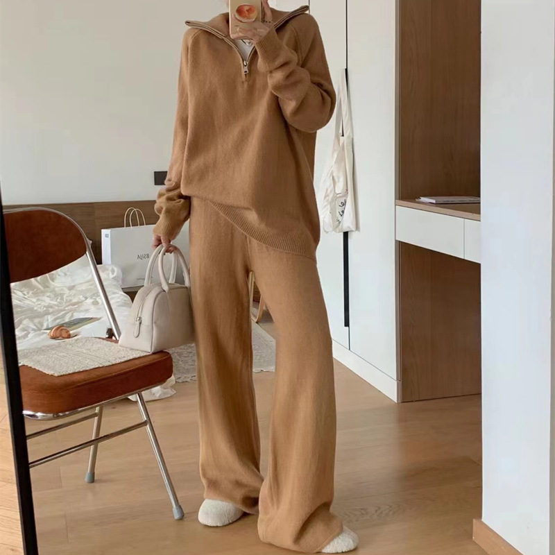Rotimia Casual Lapel  Sweater and Wide-leg Pants Two-piece Suit