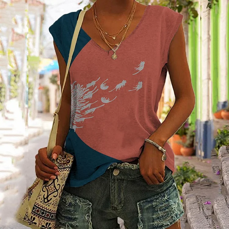 Abstract Creative Dandelion Cat Art Painting Art Tank Top