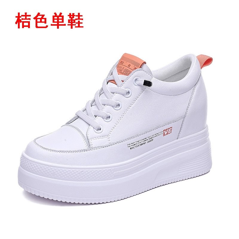 Fujin 8.5cm Platform Wedge Sneakers Height Increased Shoes Genuine Leather for Women Spring Autumn Air Mesh Summer Shoes White