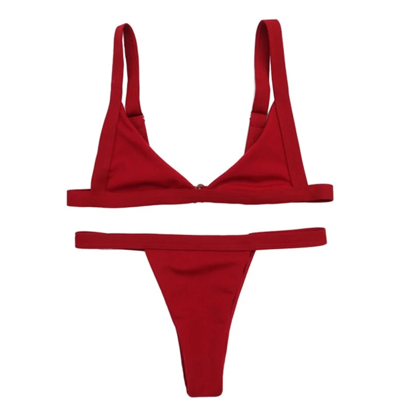Sexy Brazilian Swimwear Women Bikini Set Solid Color Bandeau Low Waist Bottom Swimsuit Swimwear Bathing Suit Biquini Mujer