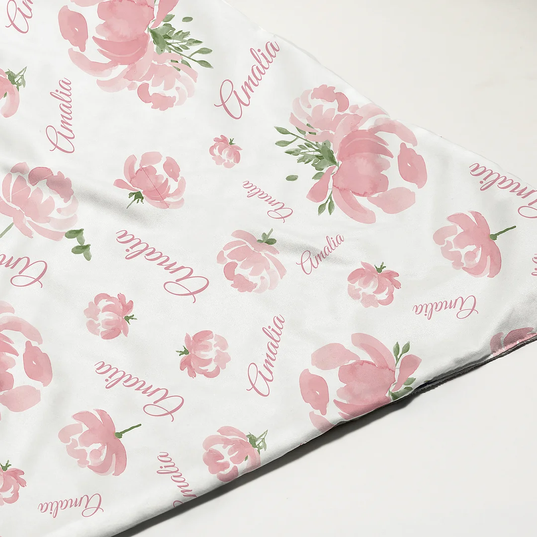 Amalia's Floral Print Pink Personalized Baby Girl Name Blanket
