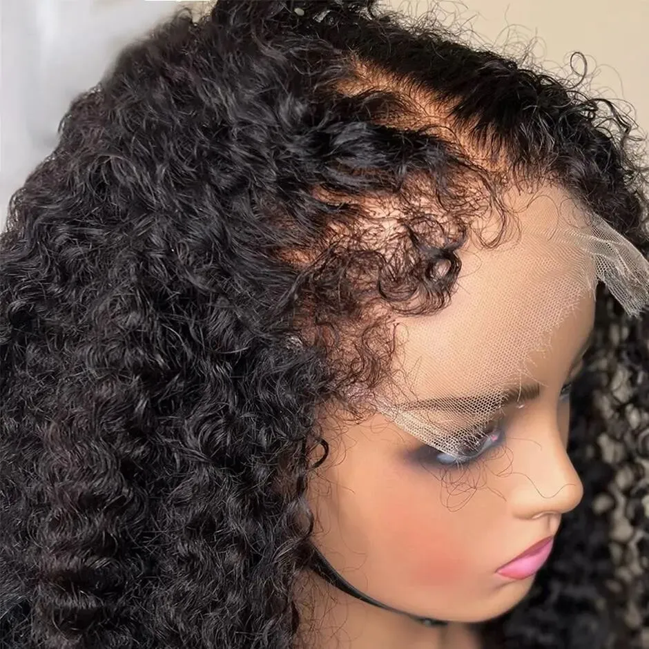 4C Kinky Edges Baby Hair 200%&250% Kinky Curly 13x4 HD Lace Frontal Human Hair Wigs for Women