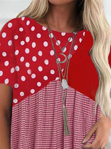 Women Half Sleeve V-neck Solid Color Dress