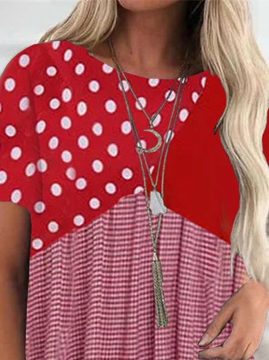 Women Half Sleeve V-neck Solid Color Dress